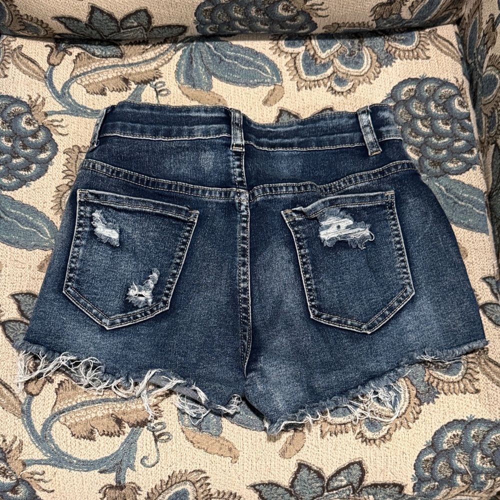 SHEIN Dark Blue Distressed Jean Shorts - Picture 4 of 4